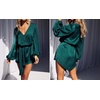 image:imageRVivimos Shirt Dresses for Women Balloon Long Sleeve Deep V Neck Casual Button Up Irregular Hem Mini Dress with BeltDarkgreen
