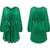 image:imageRVivimos Shirt Dresses for Women Balloon Long Sleeve Deep V Neck Casual Button Up Irregular Hem Mini Dress with BeltGreen
