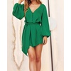 image:imageRVivimos Shirt Dresses for Women Balloon Long Sleeve Deep V Neck Casual Button Up Irregular Hem Mini Dress with BeltGreen