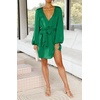 image:imageRVivimos Shirt Dresses for Women Balloon Long Sleeve Deep V Neck Casual Button Up Irregular Hem Mini Dress with BeltGreen