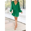 image:imageRVivimos Shirt Dresses for Women Balloon Long Sleeve Deep V Neck Casual Button Up Irregular Hem Mini Dress with BeltGreen