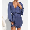 image:imageRVivimos Shirt Dresses for Women Balloon Long Sleeve Deep V Neck Casual Button Up Irregular Hem Mini Dress with BeltHazeblue