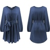 image:imageRVivimos Shirt Dresses for Women Balloon Long Sleeve Deep V Neck Casual Button Up Irregular Hem Mini Dress with BeltHazeblue