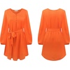 image:imageRVivimos Shirt Dresses for Women Balloon Long Sleeve Deep V Neck Casual Button Up Irregular Hem Mini Dress with BeltOrange