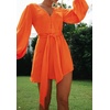 image:imageRVivimos Shirt Dresses for Women Balloon Long Sleeve Deep V Neck Casual Button Up Irregular Hem Mini Dress with BeltOrange