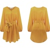 image:imageRVivimos Shirt Dresses for Women Balloon Long Sleeve Deep V Neck Casual Button Up Irregular Hem Mini Dress with BeltYellow