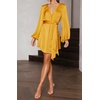 image:imageRVivimos Shirt Dresses for Women Balloon Long Sleeve Deep V Neck Casual Button Up Irregular Hem Mini Dress with BeltYellow
