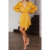 image:imageRVivimos Shirt Dresses for Women Balloon Long Sleeve Deep V Neck Casual Button Up Irregular Hem Mini Dress with BeltYellow