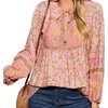 image:imageRVivimos Summer Boho Tops for Women 2026 Long Sleeve V Neck Floral Print Casual Loose Tunic Blouses ShirtsApricot
