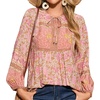 image:imageRVivimos Summer Boho Tops for Women 2026 Long Sleeve V Neck Floral Print Casual Loose Tunic Blouses ShirtsApricot