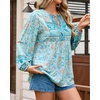 image:imageRVivimos Summer Boho Tops for Women 2026 Long Sleeve V Neck Floral Print Casual Loose Tunic Blouses ShirtsBlue Turquoise