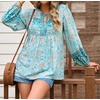 image:imageRVivimos Summer Boho Tops for Women 2026 Long Sleeve V Neck Floral Print Casual Loose Tunic Blouses ShirtsBlue Turquoise