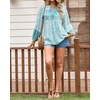 image:imageRVivimos Summer Boho Tops for Women 2026 Long Sleeve V Neck Floral Print Casual Loose Tunic Blouses ShirtsBlue Turquoise