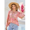 image:imageRVivimos Summer Boho Tops for Women 2026 Long Sleeve V Neck Floral Print Casual Loose Tunic Blouses ShirtsCoral Pink