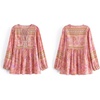 image:imageRVivimos Summer Boho Tops for Women 2026 Long Sleeve V Neck Floral Print Casual Loose Tunic Blouses ShirtsCoral Pink