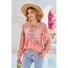 image:imageRVivimos Summer Boho Tops for Women 2026 Long Sleeve V Neck Floral Print Casual Loose Tunic Blouses ShirtsCoral Pink
