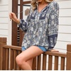 image:imageRVivimos Summer Boho Tops for Women 2026 Long Sleeve V Neck Floral Print Casual Loose Tunic Blouses ShirtsSmoke Black