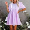 image:imageRVivimos Summer Dress for Women Cotton Puff Sleeves Boho Casual Loose Babydoll Mini Dress with PocketsPurple