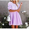 image:imageRVivimos Summer Dress for Women Cotton Puff Sleeves Boho Casual Loose Babydoll Mini Dress with PocketsPurple