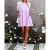 image:imageRVivimos Summer Dress for Women Cotton Puff Sleeves Boho Casual Loose Babydoll Mini Dress with PocketsPurple