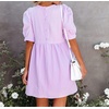 image:imageRVivimos Summer Dress for Women Cotton Puff Sleeves Boho Casual Loose Babydoll Mini Dress with PocketsPurple