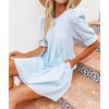 image:imageRVivimos Summer Dress for Women Cotton Puff Sleeves Boho Casual Loose Babydoll Mini Dress with PocketsSkyblue