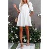 image:imageRVivimos Summer Dress for Women Cotton Puff Sleeves Boho Casual Loose Babydoll Mini Dress with PocketsWhite