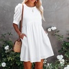 image:imageRVivimos Summer Dress for Women Cotton Puff Sleeves Boho Casual Loose Babydoll Mini Dress with PocketsWhite
