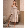 image:imageRVivimos Summer Dress for Women Long Sleeve Casual Plaid Print Smocked Off Shoulder ALine Midi DressBeigefloral