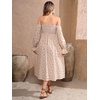 image:imageRVivimos Summer Dress for Women Long Sleeve Casual Plaid Print Smocked Off Shoulder ALine Midi DressBeigefloral