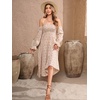 image:imageRVivimos Summer Dress for Women Long Sleeve Casual Plaid Print Smocked Off Shoulder ALine Midi DressBeigefloral