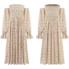 image:imageRVivimos Summer Dress for Women Long Sleeve Casual Plaid Print Smocked Off Shoulder ALine Midi DressBeigefloral