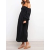 image:imageRVivimos Summer Dress for Women Long Sleeve Casual Plaid Print Smocked Off Shoulder ALine Midi DressBlack2