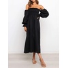image:imageRVivimos Summer Dress for Women Long Sleeve Casual Plaid Print Smocked Off Shoulder ALine Midi DressBlack2