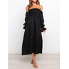 image:imageRVivimos Summer Dress for Women Long Sleeve Casual Plaid Print Smocked Off Shoulder ALine Midi DressBlack2