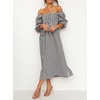 image:imageRVivimos Summer Dress for Women Long Sleeve Casual Plaid Print Smocked Off Shoulder ALine Midi DressBlackplaid2