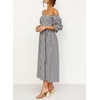 image:imageRVivimos Summer Dress for Women Long Sleeve Casual Plaid Print Smocked Off Shoulder ALine Midi DressBlackplaid2