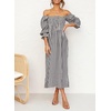 image:imageRVivimos Summer Dress for Women Long Sleeve Casual Plaid Print Smocked Off Shoulder ALine Midi DressBlackplaid2