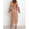image:imageRVivimos Summer Dress for Women Long Sleeve Casual Plaid Print Smocked Off Shoulder ALine Midi DressBrown