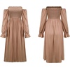image:imageRVivimos Summer Dress for Women Long Sleeve Casual Plaid Print Smocked Off Shoulder ALine Midi DressBrown