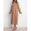 image:imageRVivimos Summer Dress for Women Long Sleeve Casual Plaid Print Smocked Off Shoulder ALine Midi DressBrown