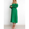 image:imageRVivimos Summer Dress for Women Long Sleeve Casual Plaid Print Smocked Off Shoulder ALine Midi DressDarkgreen