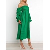 image:imageRVivimos Summer Dress for Women Long Sleeve Casual Plaid Print Smocked Off Shoulder ALine Midi DressDarkgreen