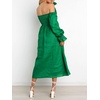 image:imageRVivimos Summer Dress for Women Long Sleeve Casual Plaid Print Smocked Off Shoulder ALine Midi DressDarkgreen