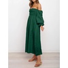 image:imageRVivimos Summer Dress for Women Long Sleeve Casual Plaid Print Smocked Off Shoulder ALine Midi DressEmeraldgreen