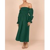 image:imageRVivimos Summer Dress for Women Long Sleeve Casual Plaid Print Smocked Off Shoulder ALine Midi DressEmeraldgreen