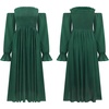 image:imageRVivimos Summer Dress for Women Long Sleeve Casual Plaid Print Smocked Off Shoulder ALine Midi DressEmeraldgreen