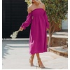image:imageRVivimos Summer Dress for Women Long Sleeve Casual Plaid Print Smocked Off Shoulder ALine Midi DressFuchsia