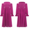 image:imageRVivimos Summer Dress for Women Long Sleeve Casual Plaid Print Smocked Off Shoulder ALine Midi DressFuchsia