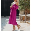 image:imageRVivimos Summer Dress for Women Long Sleeve Casual Plaid Print Smocked Off Shoulder ALine Midi DressFuchsia